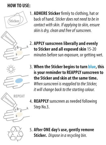 Sunscreen Reminder Sticker. UV Sticker. Colour-changing sticker.
