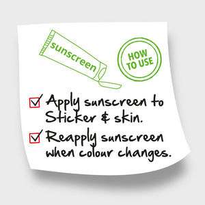 UV Sticker. Monitor UV exposure. Sunscreen Reminder.